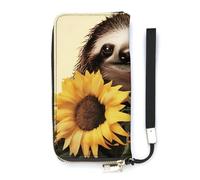 BVKWNTSA Portefeuille tendance en cuir imprimé paresseux tournesol de grande capacité vertical, design interne multi-compartiments - Répond à vos différents besoins de voyage