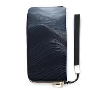 BVKWNTSA Portefeuille tendance en cuir imprimé vagues noires profondes de grande capacité vertical, design interne multi-compartiments - répond à vos différents besoins de voyage