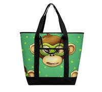 BVKWNTSA Sac à provisions isotherme de grande capacité avec imprimé singe - Tissu Oxford imperméable - Convient pour le shopping, les pique-niques et autres scénarios - Vert