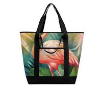 BVKWNTSA Sac à provisions isotherme de grande capacité imprimé flamant rose tropical, tissu Oxford imperméable, adapté pour le shopping, les pique-niques et autres scénarios