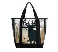 BVKWNTSA Sac à provisions isotherme de grande capacité imprimé silhouette de cerf - Tissu Oxford imperméable, adapté pour le shopping, les pique-niques et autres scénarios