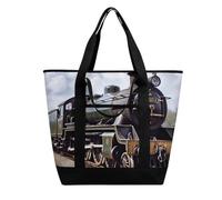 BVKWNTSA Sac à provisions isotherme de grande capacité Motif locomotive à vapeur Train2 - Tissu Oxford imperméable, adapté pour le shopping, les pique-niques et autres scénarios