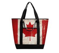 BVKWNTSA Sac de courses isotherme de grande capacité avec imprimé drapeau du Canada rétro - Tissu Oxford imperméable, adapté pour le shopping, les pique-niques et autres scénarios