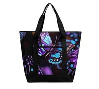 BVKWNTSA Sac de courses isotherme de grande capacité avec imprimé papillon et fleurs - Tissu Oxford imperméable - Convient pour le shopping, les pique-niques et autres scénarios