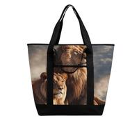 BVKWNTSA Sac de courses isotherme imprimé deux lions de grande capacité - Tissu Oxford imperméable, adapté pour le shopping, les pique-niques et autres scénarios