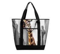 BVKWNTSA Sac de courses isotherme imprimé girafe à New York grande capacité - Tissu Oxford imperméable, adapté pour le shopping, les pique-niques et autres scénarios