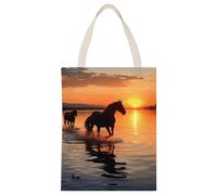 BVKWNTSA Sac fourre-tout simple en toile imprimée Sunsets Lake Horses - Une aide au shopping durable et élégante