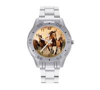 BVKWNTSA Sl usiness Montre à Quartz analogique pour Homme avec Bracelet en Acier imprimé Cheval élégant léger et Confortable
