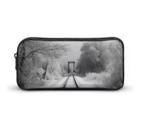 BVKWNTSA Trousse à crayons avec motif de trains enneigés pour filles, garçons, enfants, utilisée comme trousse à crayons, accessoire de bureau, trousse de maquillage