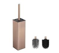 BVL Brosse Doré Rose, Toilettes WC Metal Incluant 2 Têtes de Brosse, Balai WC Carré Autoportant pour la Salle de Bains