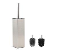 BVL Brosse Toilettes WC Metal Argenté Incluant 2 Têtes de Brosse, Balai WC Carré Autoportant pour la Salle de Bains