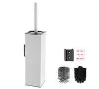 BVL Brosse WC murale blanche mate, support de brosse WC sans perçage en métal avec 2 têtes de brosse, brosse WC en silicone carrée