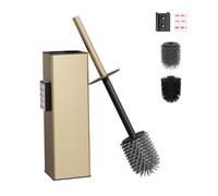 BVL Brosse WC murale dorée - Support de brosse WC sans perçage - En métal - Avec 2 têtes de brosse - Brosse WC en silicone - Rectangulaire
