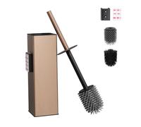 BVL Brosse WC murale or rose, support de brosse de toilette sans perçage en métal avec 2 têtes de brosse, brosse WC en silicone rectangulaire