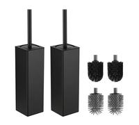 BVL Brosse WC Noir, 2 Paquets Brosse Toilettes WC Metal Incluant 4 Têtes de Brosse, Balai WC Carré Autoportant pour la Salle de Bains