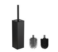 BVL Brosse WC Noir, Brosse Toilettes WC Metal Incluant 2 Têtes de Brosse, Balai WC Carré Autoportant pour la Salle de Bains