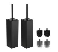 BVL Brosse WC Noir Mat, 2 Paquets Brosse Toilettes WC Metal Incluant 4 Têtes de Brosse, Balai WC Carré Autoportant pour la Salle de Bains