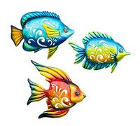 BVLFOOK Décoration murale côtière, poisson en métal océan, mer, décoration murale à suspendre pour intérieur et extérieur, plage, nautique, poisson tropical, sculpture murale pour piscine, salle de