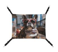 BVNMT Bulldog français portant des lunettes de soleil en toile imprimée hamac pour animaux de compagnie - Respirant et pliable pour chats, chiens et petits animaux de compagnie - Idéal pour la maison