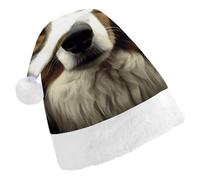 BVNMT Chapeau de Noël festif pour adulte (43,4 x 29,7 cm) - Polyester Delight for The Holidays Sheep Dog Printed Santa Hat Christmas Party Hat For Adult Women Men