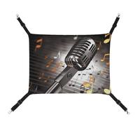 BVNMT Hamac en toile imprimée avec microphone et notes de musique pour animaux de compagnie - Respirant et pliable pour chats, chiens et petits animaux de compagnie - Idéal pour la maison, les voyages