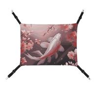 BVNMT Hamac en toile imprimée carpe rouge rose fleur de cerisier pour animaux de compagnie - Respirant et pliable pour chats, chiens et petits animaux de compagnie - Idéal pour la maison, les voyages