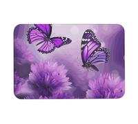 BVNMT Tapis absorbant l'eau, motif fleurs et papillons violets, tapis de sol antidérapant pour intérieur et extérieur, 60 x 40 cm