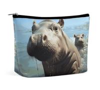 BVNMT Trousse de maquillage portable de grande capacité pour voyage, sac de rangement mignon bébé hippopotame, trousse de toilette imprimée adaptée pour les femmes et les filles, Bébé Hippopotame
