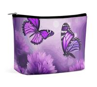 BVNMT Trousse de maquillage portable de grande capacité pour voyage, sac de rangement violet, bleu, vert, camouflage, zèbre, rayures imprimées, convient pour les femmes et les filles, Fleurs violettes