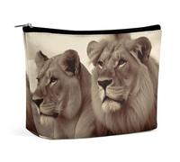 BVNMT Trousse de maquillage portable de grande capacité - Sac de rangement - Adorable cheval - Pour femme et fille, Lion africain et Lionne, Taille unique