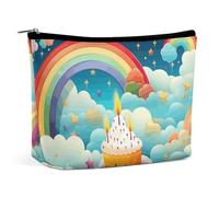 BVNMT Trousse de maquillage portable de grande capacité - Sac de rangement - Bleu océan - Imprimé dauphin - Convient pour les femmes et les filles, Anniversaire arc-en-ciel, Taille unique