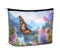 BVNMT Trousse de maquillage portable de grande capacité - Sac de rangement - Bleu océan - Imprimé dauphin - Convient pour les femmes et les filles, Papillon/jardin, Taille unique