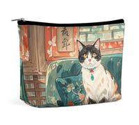 BVNMT Trousse de maquillage portable de grande capacité, sac de rangement de voyage à rayures multicolores, trousse de toilette adaptée pour les femmes et les filles, Chat mignon, Taille unique