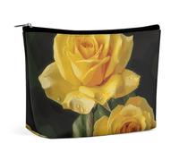 BVNMT Trousse de maquillage portable de grande capacité, sac de rangement de voyage avec motif loup assis dans la neige, trousse de toilette imprimée adaptée pour les femmes et les filles, Rose jaune