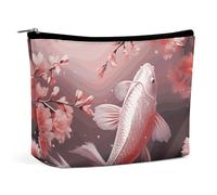 BVNMT Trousse de maquillage portable de grande capacité, sac de rangement de voyage avec photos de montagne et de lac, trousse de toilette imprimée adaptée pour les femmes et les filles, Carpe rouge