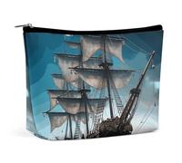 BVNMT Trousse de maquillage portable de grande capacité, sac de rangement de voyage avec photos de montagne et de lac, trousse de toilette imprimée adaptée pour les femmes et les filles, Bateau de