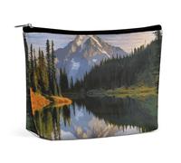 BVNMT Trousse de maquillage portable de grande capacité, sac de rangement de voyage avec photos de montagne et de lac, trousse de toilette imprimée adaptée pour les femmes et les filles, Photos de
