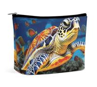 BVNMT Trousse de maquillage portable de grande capacité, sac de rangement de voyage avec pistolet, trousse de toilette imprimée crocodile, convient pour les femmes et les filles, Tortue de mer colorée