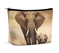 BVNMT Trousse de maquillage portable de grande capacité, sac de rangement de voyage avec pistolet, trousse de toilette imprimée crocodile, convient pour les femmes et les filles, Éléphant et bébé