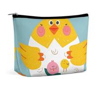 BVNMT Trousse de maquillage portable de grande capacité - Sac de rangement de voyage - Boîte cadeau - Trousse de toilette imprimée pour femmes et filles, Poussin drôle, Taille unique