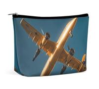 BVNMT Trousse de maquillage portable de grande capacité - Sac de rangement de voyage - Boîte cadeau - Trousse de toilette imprimée pour femmes et filles, Avion Golden Daylight, Taille unique