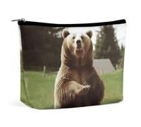 BVNMT Trousse de maquillage portable de grande capacité - Sac de rangement de voyage - Bouledogue français - Avec caméra imprimée - Convient pour les femmes et les filles, Hi Bear Sit on the Lawn