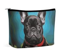 BVNMT Trousse de maquillage portable de grande capacité - Sac de rangement de voyage - Bouledogue français - Avec caméra imprimée - Convient pour les femmes et les filles, Chiot bouledogue français