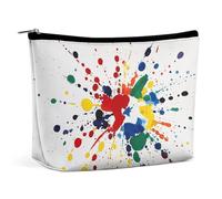 BVNMT Trousse de maquillage portable de grande capacité - Sac de rangement de voyage - Gouttes de peinture éclaboussées sur fond blanc - Trousse de toilette imprimée adaptée pour les femmes et les