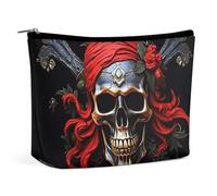 BVNMT Trousse de maquillage portable de grande capacité - Sac de rangement de voyage - Motif crâne de pirate - Convient pour les femmes et les filles, Tête de mort pirate, Taille unique