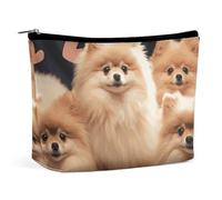 BVNMT Trousse de maquillage portable de grande capacité - Sac de rangement de voyage - Motif crâne de pirate - Convient pour les femmes et les filles, Chiots de Poméranie, Taille unique