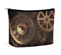 BVNMT Trousse de maquillage portable de grande capacité - Sac de rangement de voyage - Motif paysage du Texas Bluebonnets - Convient pour les femmes et les filles, Horloge à engrenages Bronze Century