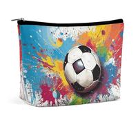 BVNMT Trousse de maquillage portable de grande capacité - Sac de rangement de voyage - Motif raton laveur dans l'arbre d'automne - Trousse de toilette imprimée pour femmes et filles, Football sportif