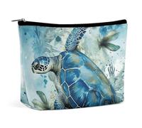 BVNMT Trousse de maquillage portable de grande capacité - Sac de rangement de voyage - Motif raton laveur dans l'arbre d'automne - Trousse de toilette imprimée pour femmes et filles, Bleu tortue de
