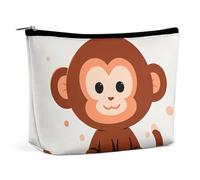 BVNMT Trousse de maquillage portable de grande capacité - Sac de rangement de voyage - Ours mignon - Trousse de toilette adaptée pour les femmes et les filles, Illustration de singe marron mignon